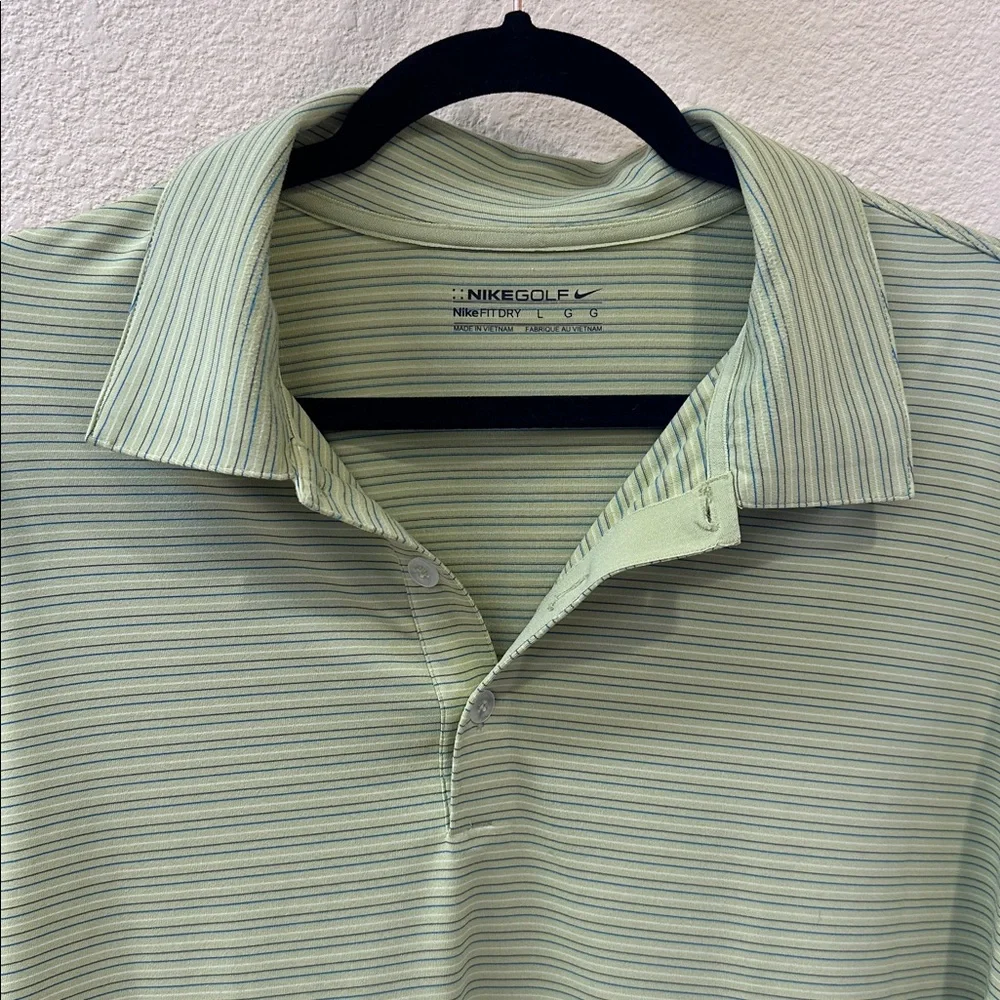 Nike Golf Green Striped Long Sleeve Polo | Dri-FIT Performance Size Large